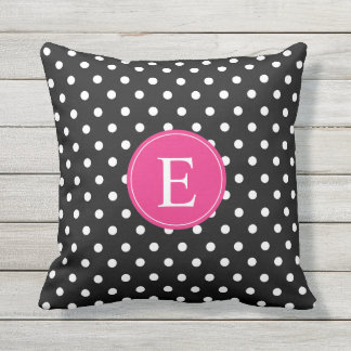 Zwarte Stippen Roze Monogram Buitenkussen