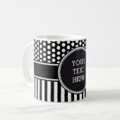 Zwarte Stippen & Stripes Grid + uw backgr. en teks Koffiemok (Voorkant links)