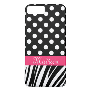 Zwarte Stippen Zebra Strepen Roze Naam iPhone 8/7 Plus Hoesje