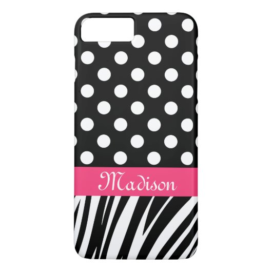 Zwarte Stippen Zebra Strepen Roze Naam Case-Mate iPhone Case (Achterkant)
