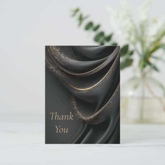 Zwarte stof glinsterende goud dank u kaart (Staand voorkant)