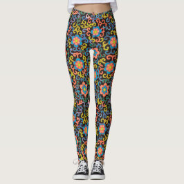 Zwarte Stof met Kleurrijk Bloemmotief  Leggings