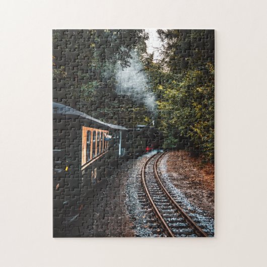  zwarte-stoommotortreinen in Bossen Legpuzzel (Verticaal)