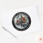 Zwarte stoomtrein versierd voor Kerstmis, Santa Ronde Sticker (Envelop)