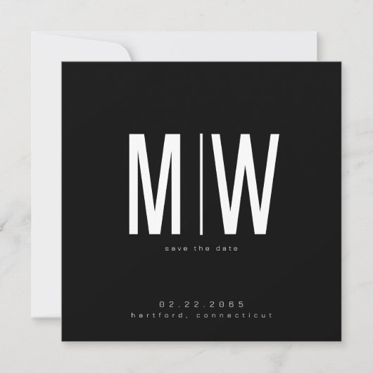 Zwarte Strak Vierkant Monogram Huwelijk Save the D (Voorkant)