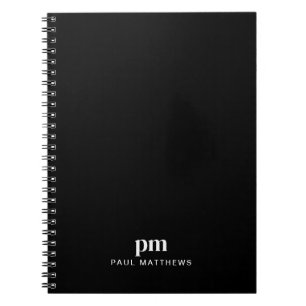 Zwarte Strakke Professionele Monogram Initiaal en  Notitieboek