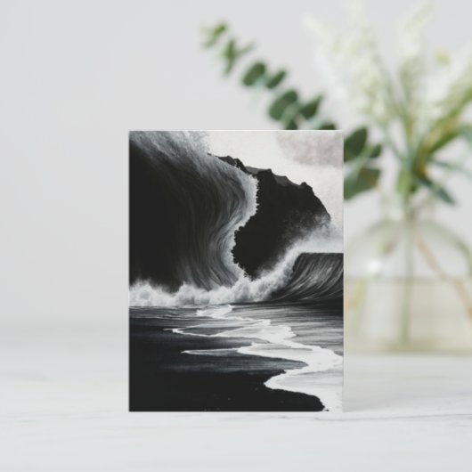 Zwarte strandgolven feestdagenkaart (Staand voorkant)