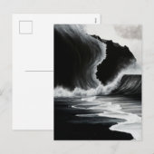 Zwarte strandgolven feestdagenkaart (Voorkant / Achterkant)