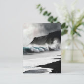 Zwarte strandgolven feestdagenkaart (Staand voorkant)