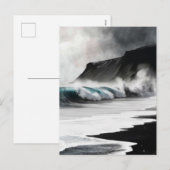 Zwarte strandgolven feestdagenkaart (Voorkant / Achterkant)