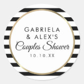 Zwarte Streep Elegante Gouden Bruidsfeest voor Kop Ronde Sticker (Voorkant)