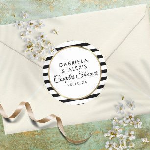 Zwarte Streep Elegante Gouden Bruidsfeest voor Kop Ronde Sticker