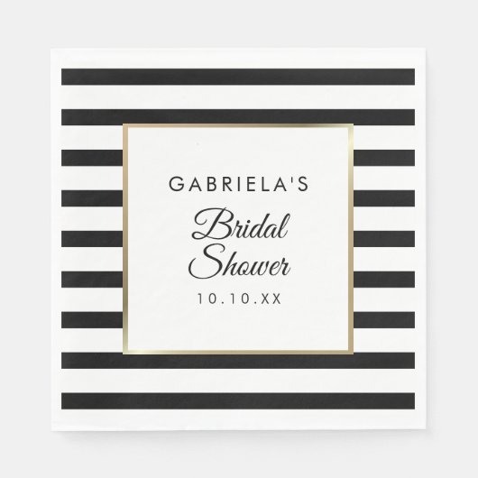 Zwarte streep Elegante gouden bruidsshower servett Servet (Voorkant)