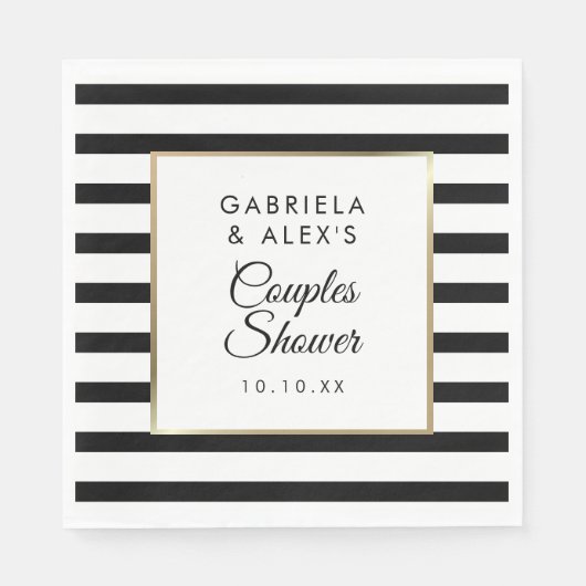 Zwarte streep Elegante Gouden Bruiloft Feest Servet (Voorkant)