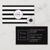 Zwarte streep en anenoom-monogrammen visitekaartje (Voorkant / Achterkant)