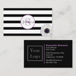 Zwarte streep en anenoom-monogrammen visitekaartje