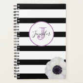 Zwarte Streep en Windflower Monogram Gepersonalise Planner (Voorkant)