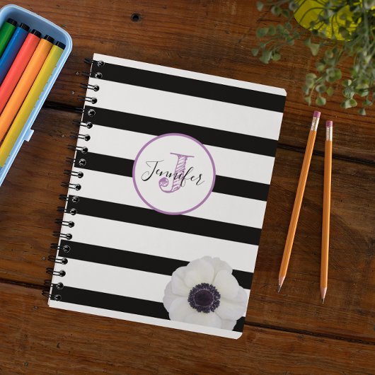 Zwarte Streep en Windflower Monogram Gepersonalise Planner
