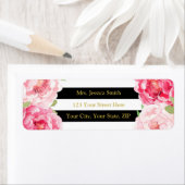 Zwarte streep Floral retour adreslabel Etiket (Insitu)