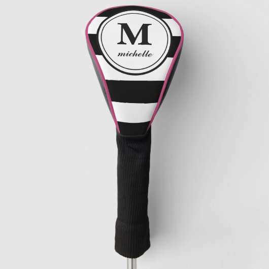 Zwarte streep | Golf | monogram met gepersonalisee Golfheadcover (Voorkant)