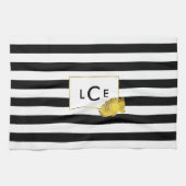 Zwarte Streep & Gouden Peony Monogram Handdoek (Horizontaal)