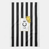 Zwarte Streep & Gouden Peony Monogram Handdoek (Verticaal)