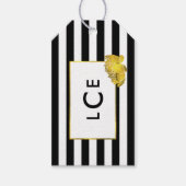 Zwarte Streep & Gouden Pioen Monogram Gift Labels Cadeaulabel (Voorkant)