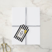 Zwarte Streep & Gouden Pioen Monogram Gift Labels Cadeaulabel (Met Touw)