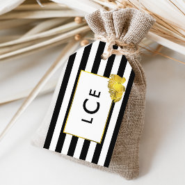 Zwarte Streep & Gouden Pioen Monogram Gift Labels Cadeaulabel