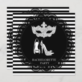 ZWARTE STREEP JONGGEZELLENAVOND MASKERADE FEestje Kaart