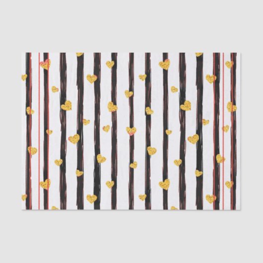 Zwarte streep met gouden harten tissuepapier (Voorkant)