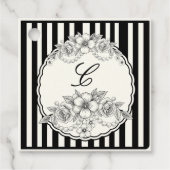 Zwarte Streep Monogram Bloemige Bedank Favour Labe Bedankjes Labels (Voorkant)