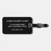 Zwarte Streep & Roze Bloemen Monogram Bagagelabel (Achterkant horizontaal)