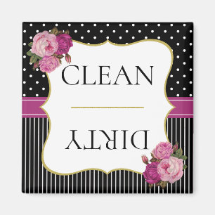 zwarte streep Stippen Paarse Floral Dishwasmachin Magneet