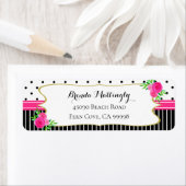  zwarte streep Stippen roze bloemengouden beugel Etiket (Insitu)