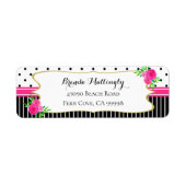  zwarte streep Stippen roze bloemengouden beugel Etiket (Voorkant)