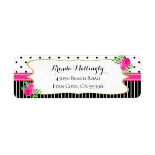  zwarte streep Stippen Roze Floral Gold Bracket Etiket