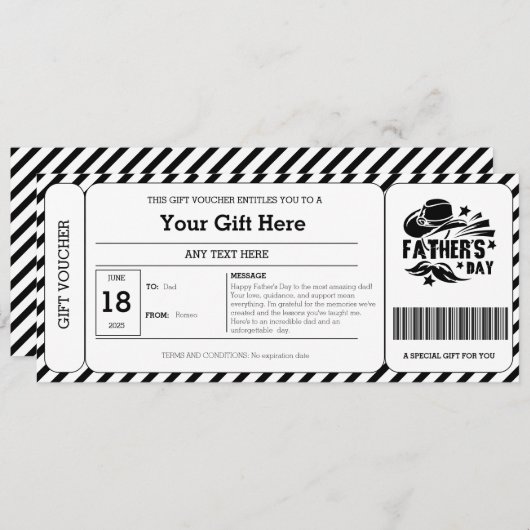 Zwarte Streep Vaderdag Cadeaubon (Voorkant / Achterkant)