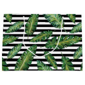 Zwarte strepen bananenblad tropisch zomerpatroon large cadeautasje (Voorkant)