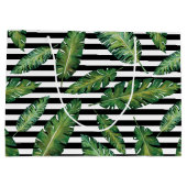 Zwarte strepen bananenblad tropisch zomerpatroon large cadeautasje (Achterkant)