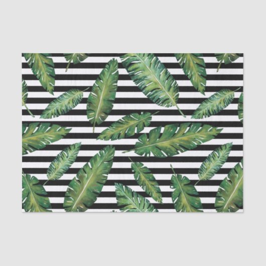 Zwarte strepen bananenblad tropisch zomerpatroon tissuepapier (Voorkant)