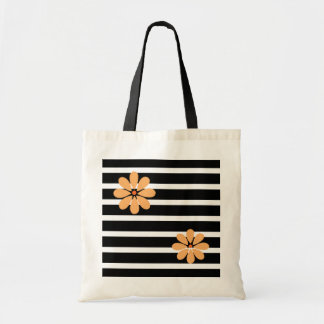 Zwarte Strepen Bloemen Tote Bag