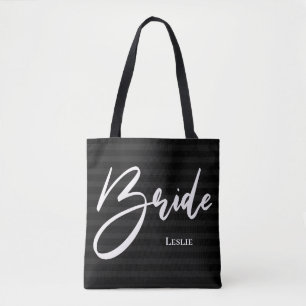 Zwarte Strepen Chic Bruidstas Witte Print Tote Bag