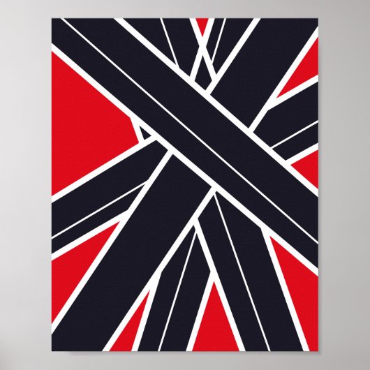 Zwarte strepen die uitstralen op een lichtrode ach poster (Voorkant)
