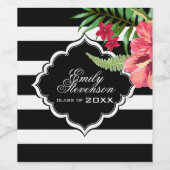 Zwarte strepen en bloemen- Afstuderen Wijn Etiket (Enkel label)
