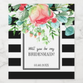 Zwarte strepen en bloemen wijn etiket (Enkel label)