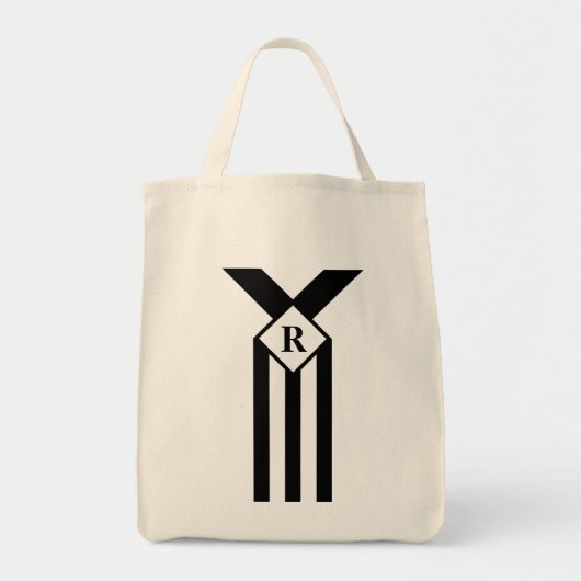 Zwarte Strepen en Chevrons met Monogram op Wit Tote Bag (Voorkant)