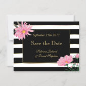 Zwarte strepen en roze chrysant slaan de datum op magnetische uitnodiging (Voorkant)