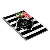 Zwarte strepen en roze hibiscus-Afstuderen Notitieboek (Rechterzijde)