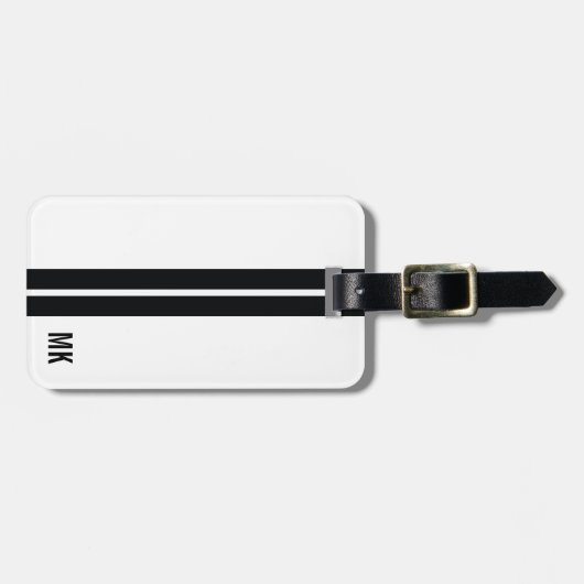 Zwarte strepen en wit met initialen bagagelabel (Voorkant horizontaal)